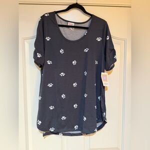 LuLaRoe Morgan Black and White Paw Print Short Sleeve Tee